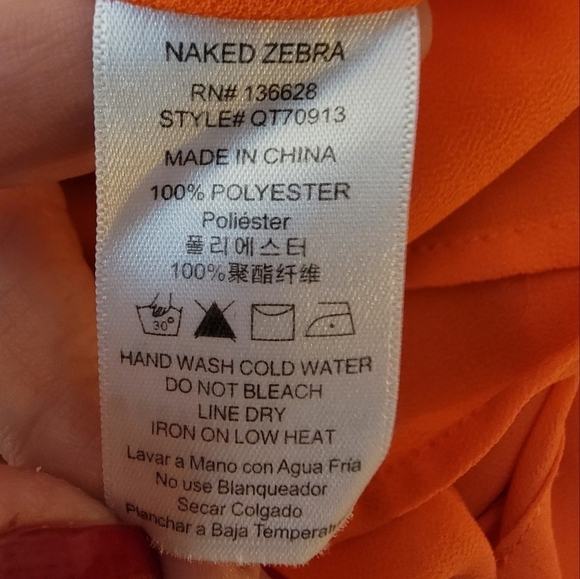 NAKED ZEBRA Ruffle Jersey Top Orange Sleeveless V Neck Front Pocket Women Small - Picture 7 of 9